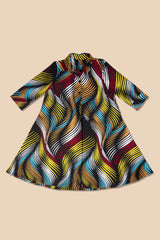 lay flay of Dutch-wax cotton shirtdress, front view