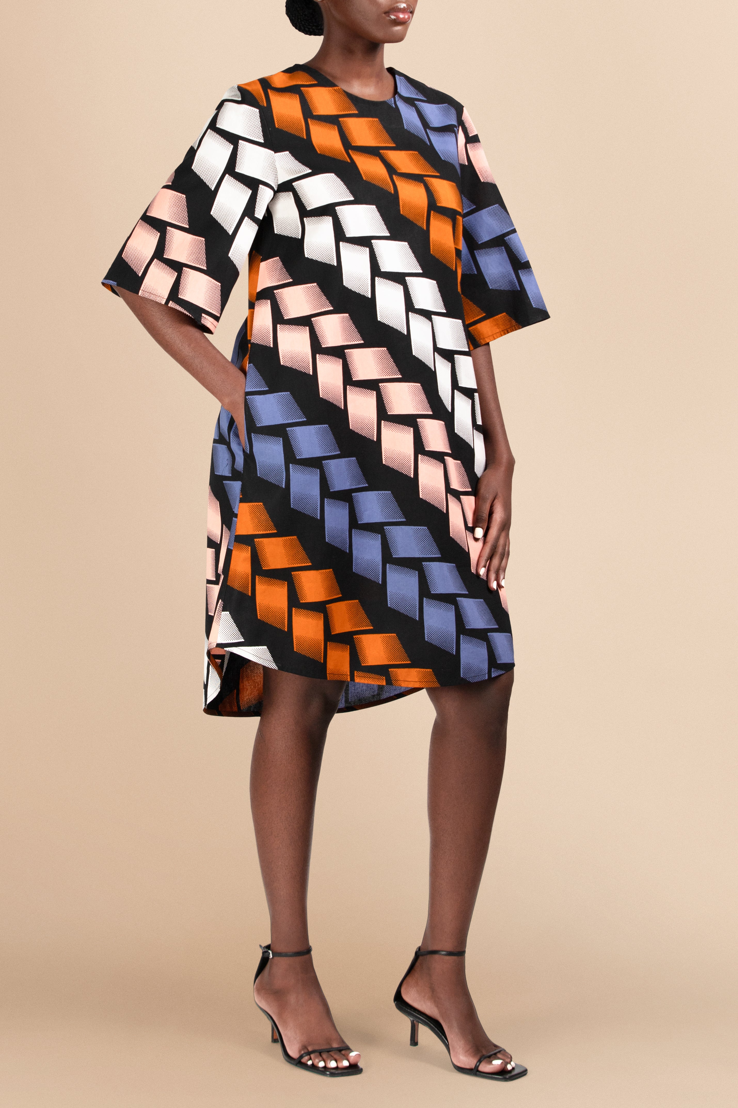 Vele Shift Cotton Dress in Multicolor Knotted Ropes print || MALINDI NYC
